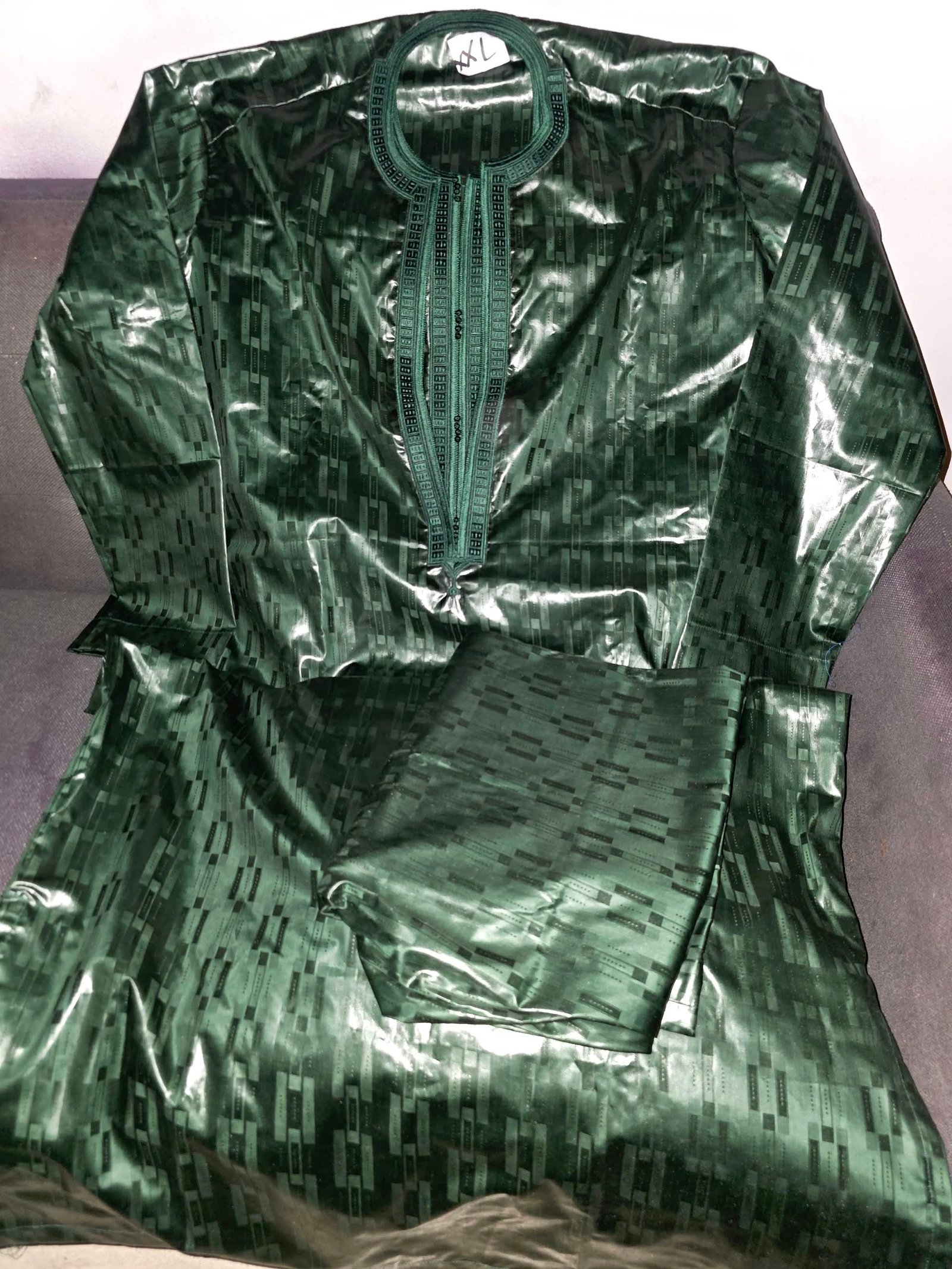 Boubou 2 pièces grande taille XXL getzner vert olive couture double cou